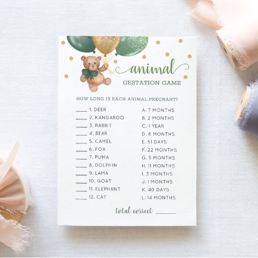 Teddy Bear Animal Gestation Game Baby Showcard Einladung
