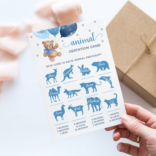 Teddy Bear Animal Gestation Game Baby Showcard Einladung