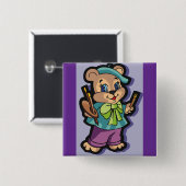 Teddy Bear Artist with Beret and Paint Brushes Button (Vorne & Hinten)