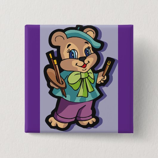 Teddy Bear Artist with Beret and Paint Brushes Button (Vorderseite)