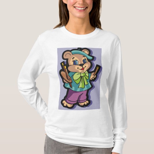 Teddy Bear Artist with Beret and Paint Brushes T-Shirt (Vorderseite)
