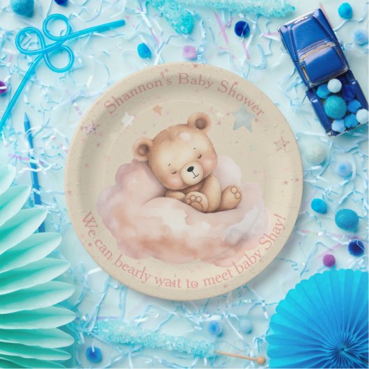 Teddy Bear Asleep in der Clouds Baby Dusche Pappteller (Party)