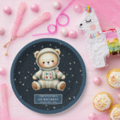 Teddy Bear Astronaut Baby Boy Birthday Paper Plate Pappteller (Party)