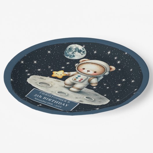Teddy Bear Astronaut Baby Boy Dusche Custom Teller (Schrägansicht)