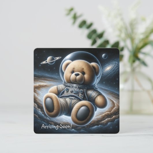 Teddy Bear Astronaut Baby Boy Dusche Einladung (Stehend Vorderseite)