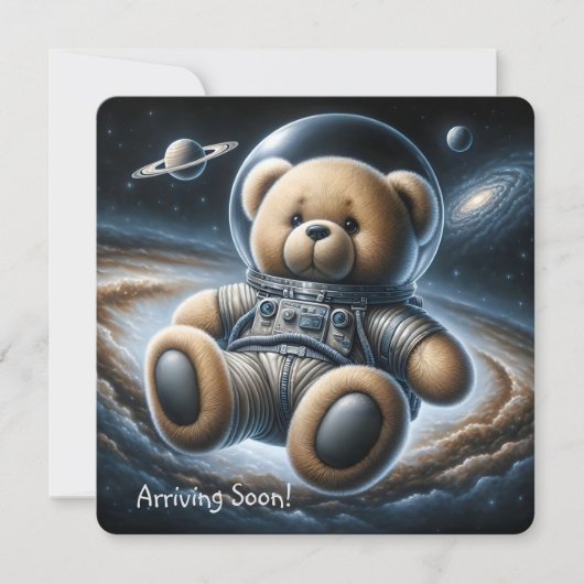 Teddy Bear Astronaut Baby Boy Dusche Einladung (Vorderseite)