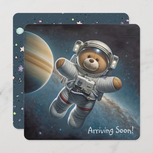 Teddy Bear Astronaut Baby Boy Dusche Einladung (Vorne/Hinten)