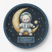 Teddy Bear Astronaut Baby Boy First Birthday Plate Pappteller (Vorderseite)