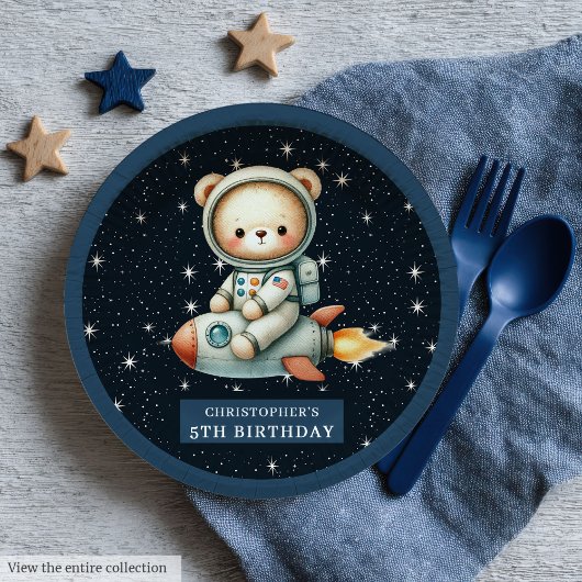Teddy Bear Astronaut Baby Boy Geburtstag Custom Pappteller