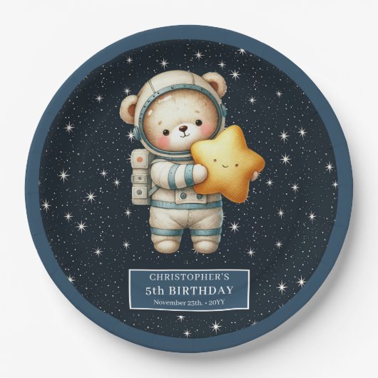 Teddy Bear Astronaut Baby Shower Celebration Plati Pappteller (Vorderseite)