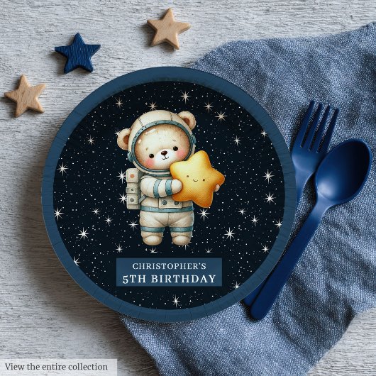 Teddy Bear Astronaut Baby Shower Celebration Plati Pappteller
