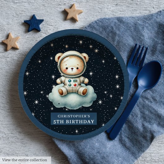 Teddy Bear Astronaut Babydusche Personalisiert Pappteller