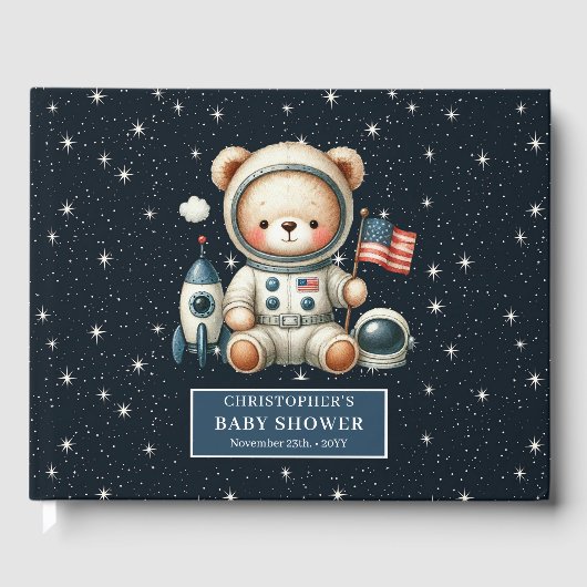 Teddy Bear Astronaut Boy Baby Shooting Logbook Gästebuch (Vorderseite)