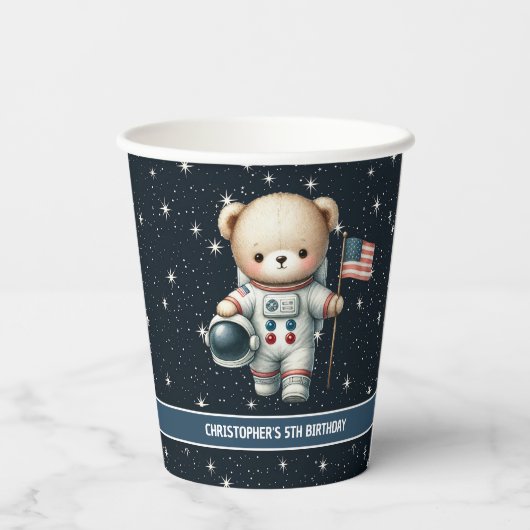 Teddy Bear Astronaut Boy Birthday Party Paper Cups Pappbecher (Rückseite)