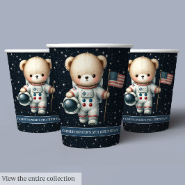 Teddy Bear Astronaut Boy Birthday Party Paper Cups Pappbecher