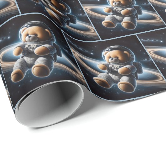 Teddy Bear Astronaut Geschenkpapier (Rolleneckpunkt)
