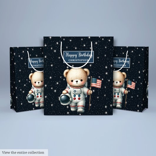 Teddy Bear Astronaut Geschenktasche für den Geburt Mittlere Geschenktüte