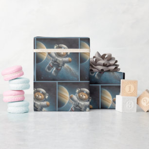 Teddy Bear Astronaut im Weltraum Geschenkpapier