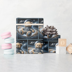 Teddy Bear Astronaut im Weltraum Geschenkpapier