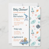 Teddy Bear Astronaut In Space Baby Shower Einladung (Vorderseite)