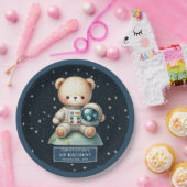 Teddy Bear Astronaut Individuelle Name Baby Shower Pappteller (Party)