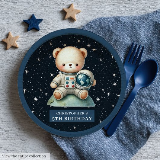 Teddy Bear Astronaut Individuelle Name Baby Shower Pappteller