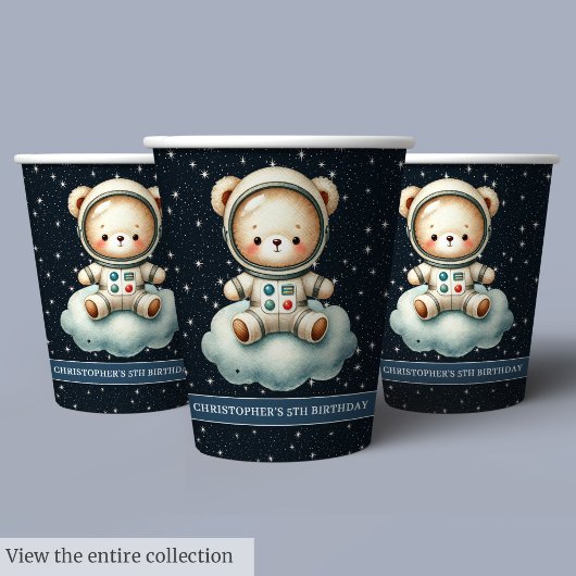 Teddy Bear Astronaut Junge Party Cups Weltraum Geb Pappbecher