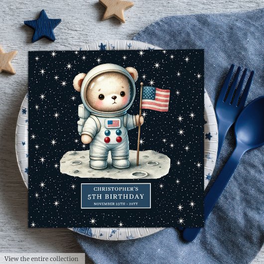 Teddy Bear Astronaut Party Napkins Boy Birthday Serviette