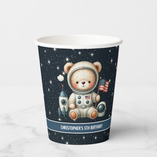 Teddy Bear Astronaut Party Paper Cups Baby Boy Pappbecher (Rückseite)