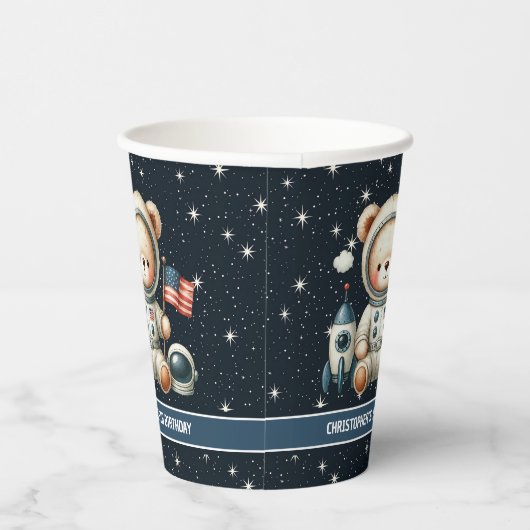 Teddy Bear Astronaut Party Paper Cups Baby Boy Pappbecher (Rechts)