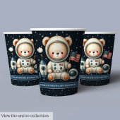 Teddy Bear Astronaut Party Paper Cups Baby Boy Pappbecher
