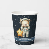 Teddy Bear Astronaut Personalisierter Junge Geburt Pappbecher (Rückseite)