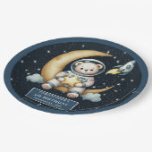 Teddy Bear Astronaut Space Baby Shower Paper Plate Pappteller (Schrägansicht)
