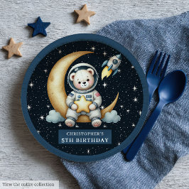 Teddy Bear Astronaut Space Baby Shower Paper Plate Pappteller