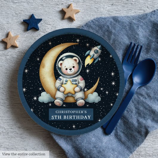 Teddy Bear Astronaut Space Baby Shower Paper Plate Pappteller