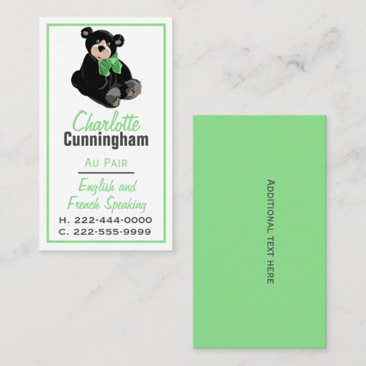 Teddy Bear Au Pair Custom Business Card Visitenkarte (Vorne/Hinten)