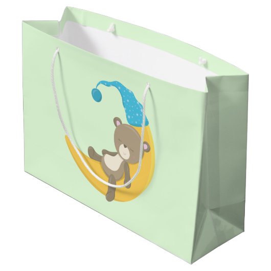 Teddy Bear auf Crescent Moon Große Geschenktüte (Rückseite Schrägansicht)