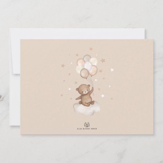 Teddy Bear auf dem Cresent Moon | Balloons Clouds Dankeskarte (Rückseite)