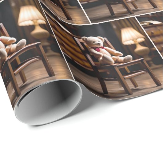 Teddy Bear auf einem Stuhl Geschenkpapier (Rolleneckpunkt)