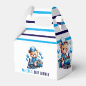 Teddy Bear auf einer Blue Train Boy Baby Dusche Geschenkschachtel (Rückseite)