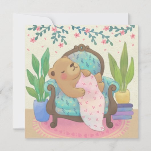 Teddy Bear auf Vintager Sessel-Illustration Karte (Vorderseite)