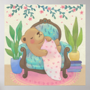 Teddy Bear auf Vintager Sessel-Illustration Poster