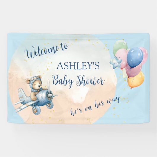 Teddy Bear Aviator Babydusche Banner (Horizontal)