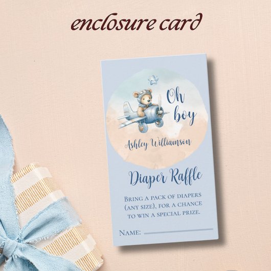 Teddy Bear Aviator Diaper Raffle for Baby Shooter Begleitkarte