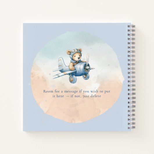 Teddy Bear Aviator Oh Boy Baby Dusche Notizblock (Rückseite)