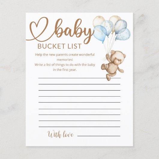 Teddy Bear Baby Bear Baby Shocket List (Vorderseite)