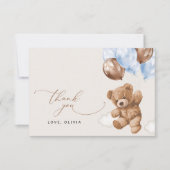 Teddy Bear, Baby Bear, Blue Balloons, Babydusche Dankeskarte (Vorderseite)