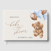 Teddy Bear, Baby Bear, Blue Balloons, Babydusche Gästebuch (Vorderseite)