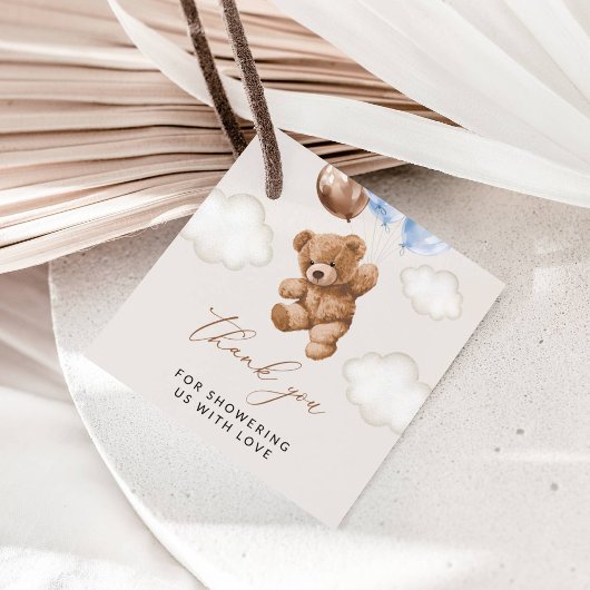 Teddy Bear, Baby Bear, Blue Balloons, Babydusche Geschenkanhänger
