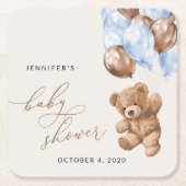 Teddy Bear, Baby Bear, Blue Balloons, Babydusche Rechteckiger Pappuntersetzer (Vorderseite)